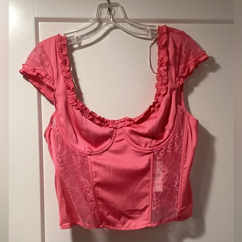 NWT Forever 21 Size L Pink Satin‎ & Lace Bustier Top